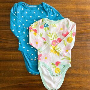 2 pk Cloud Island Long Sleeve Onesies | Floral | Blue | 0-3M